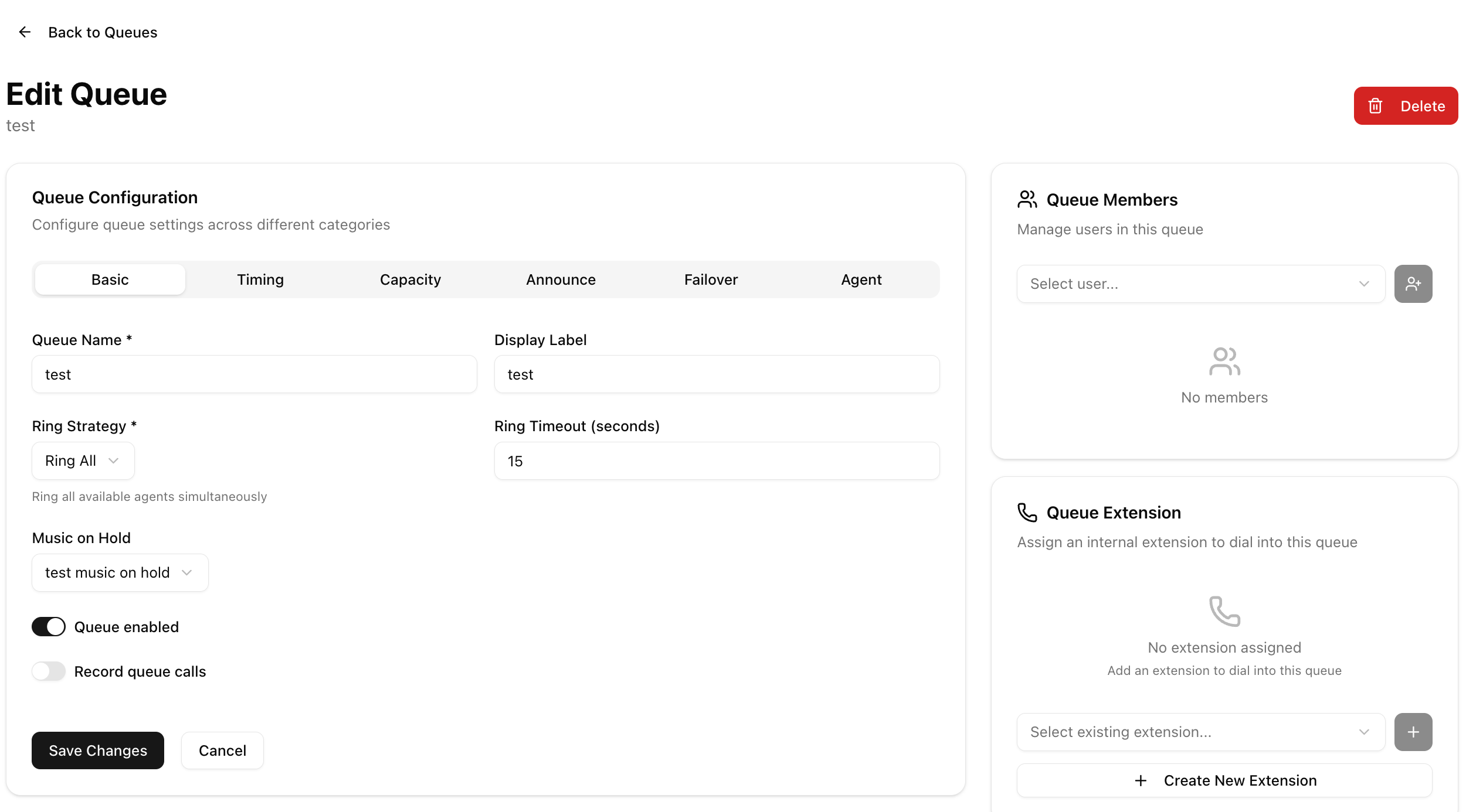 CloudComm Queue Configuration with ring strategies and member management