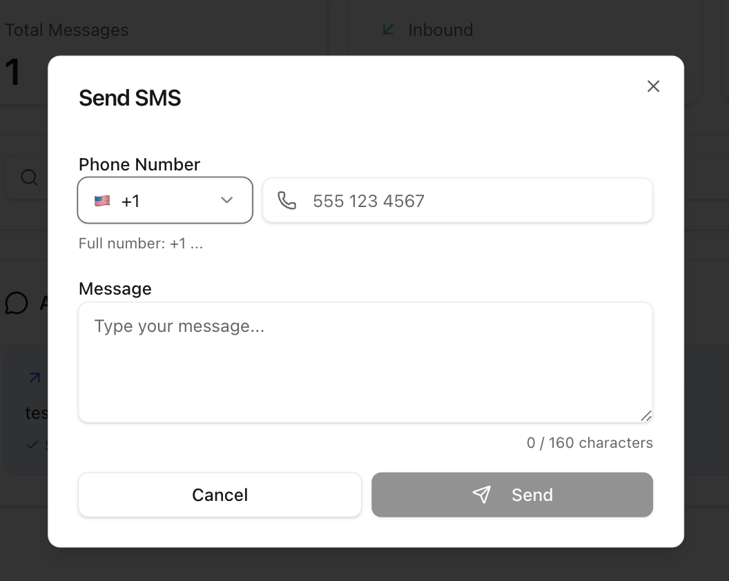 LeadDialer Send SMS dialog for text messaging leads